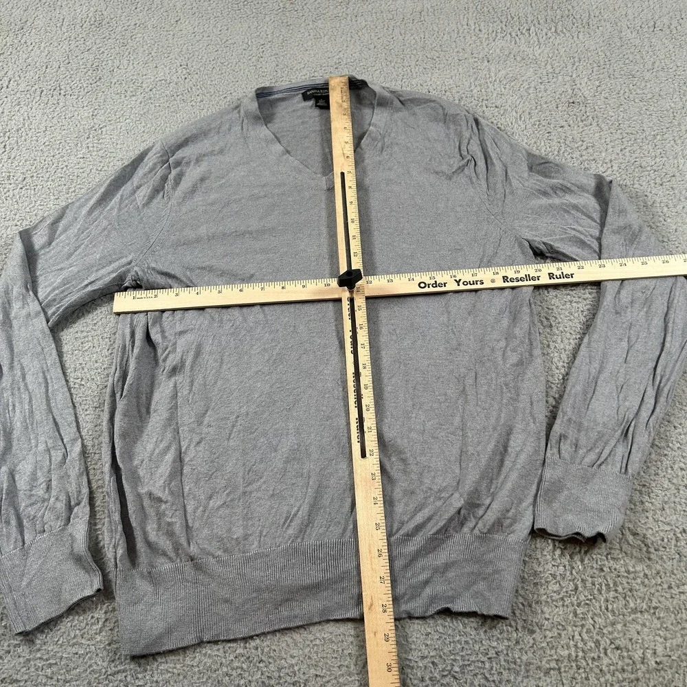 Banana Republic Sweater Mens Large Gray‎ V Neck Silk Cotton Cashmere Lightweight